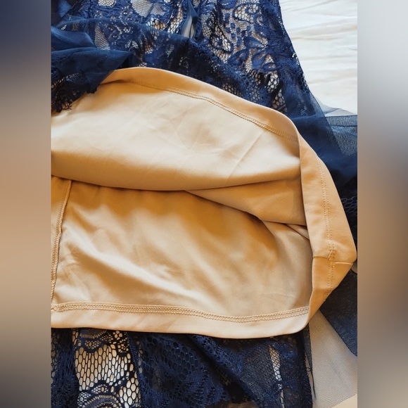 Cardalite Navy  Blue/ Tan Lace Maxi Dress* Sheer Lace Festive Dress - Picture 12 of 16